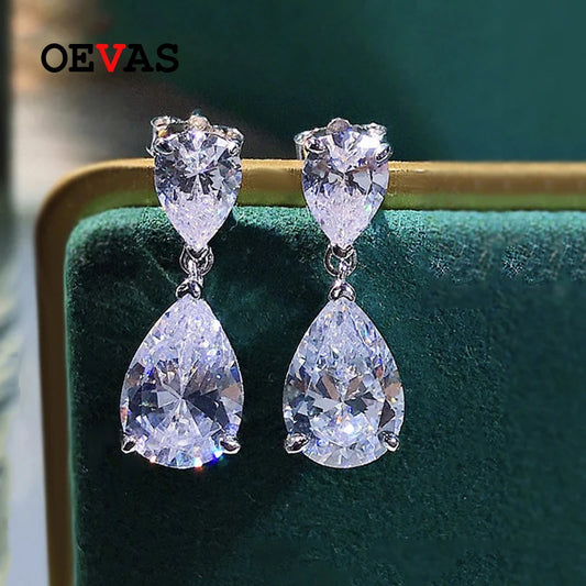 100% 925 Sterling Silver Water Drop High Carbon Diamond Drop Earrings for Women Sparkling Wedding Party Fine Jewelry Gift