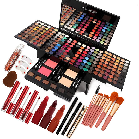 190 Colors Makeup Pallet,Professional Makeup Kit for Women Full Kit,All in One Makeup Sets for Women&Beginner,Include Eyeshadow,Lipstick,Compact Powder,Eyeliner,Concealer(004-Black)