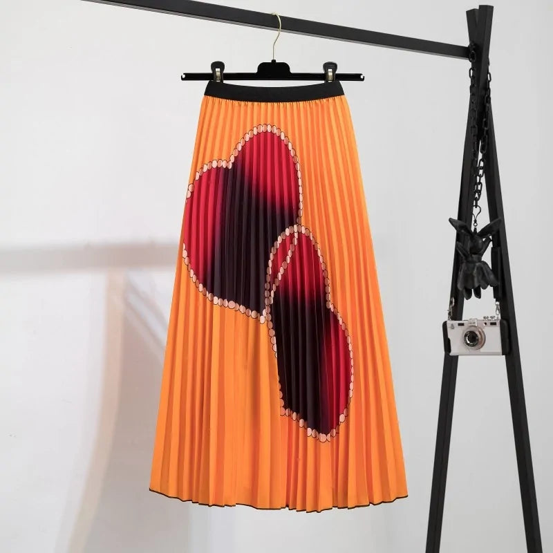 Women's Cartoon Printed Pleated Skirt