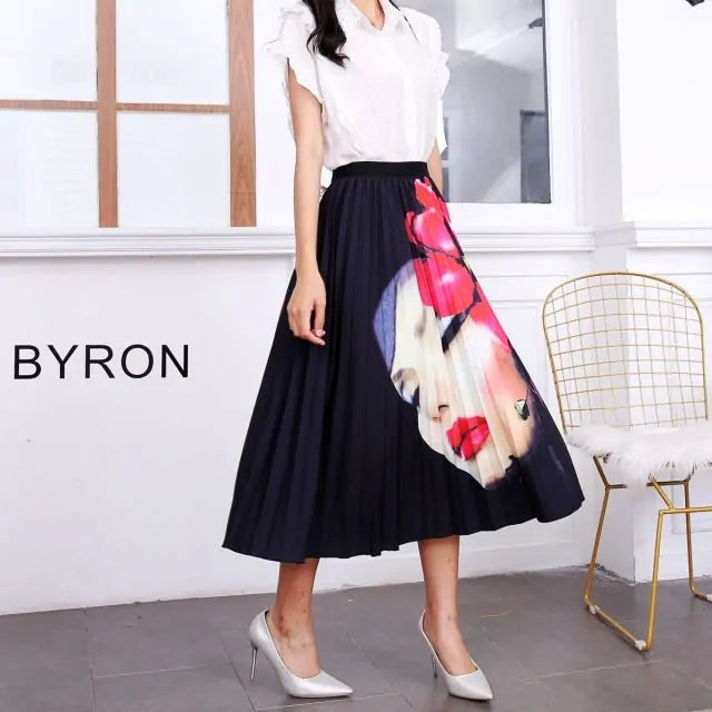 Women's Cartoon Printed Pleated Skirt