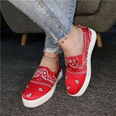 Women Fabric Characteristic Pattern Slip On Platform Skate Shoes