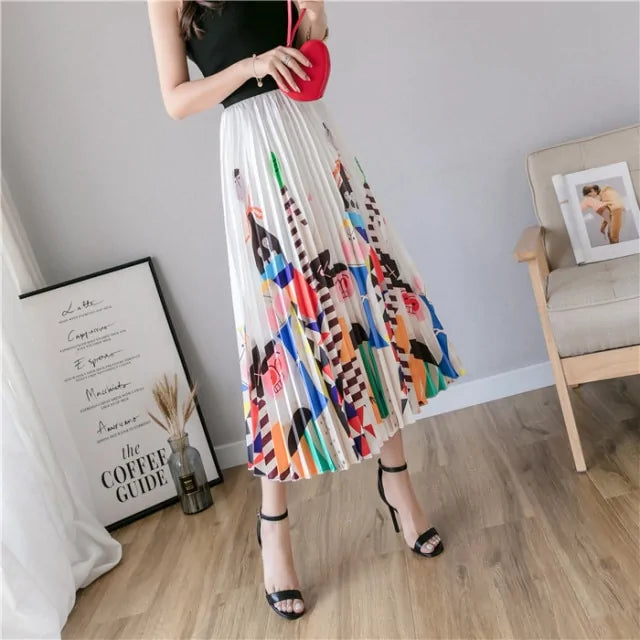 Women's Cartoon Printed Pleated Skirt