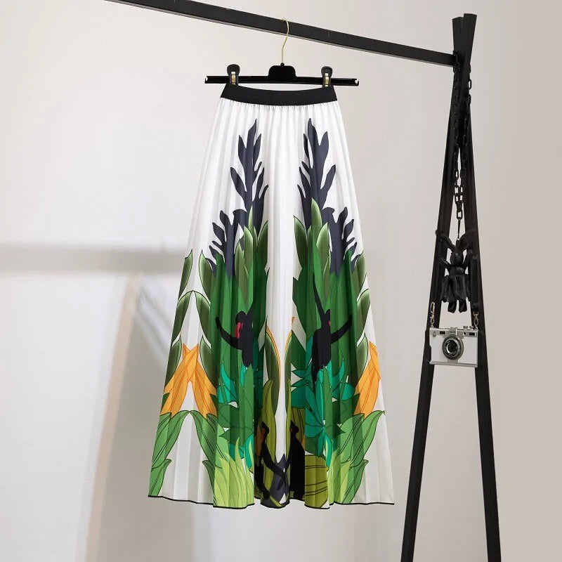 Women's Cartoon Printed Pleated Skirt