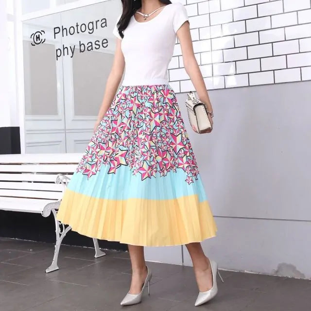 Women's Cartoon Printed Pleated Skirt