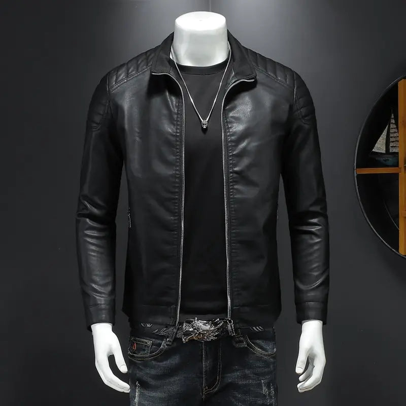 Men's Motorcycle Slim Streetwear PU Leather Jacket