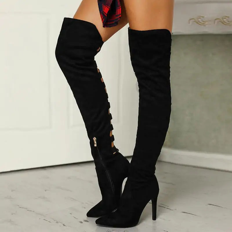 Women's High Heel Scrunch Over The Knee Boots, Side Zipper, Winter