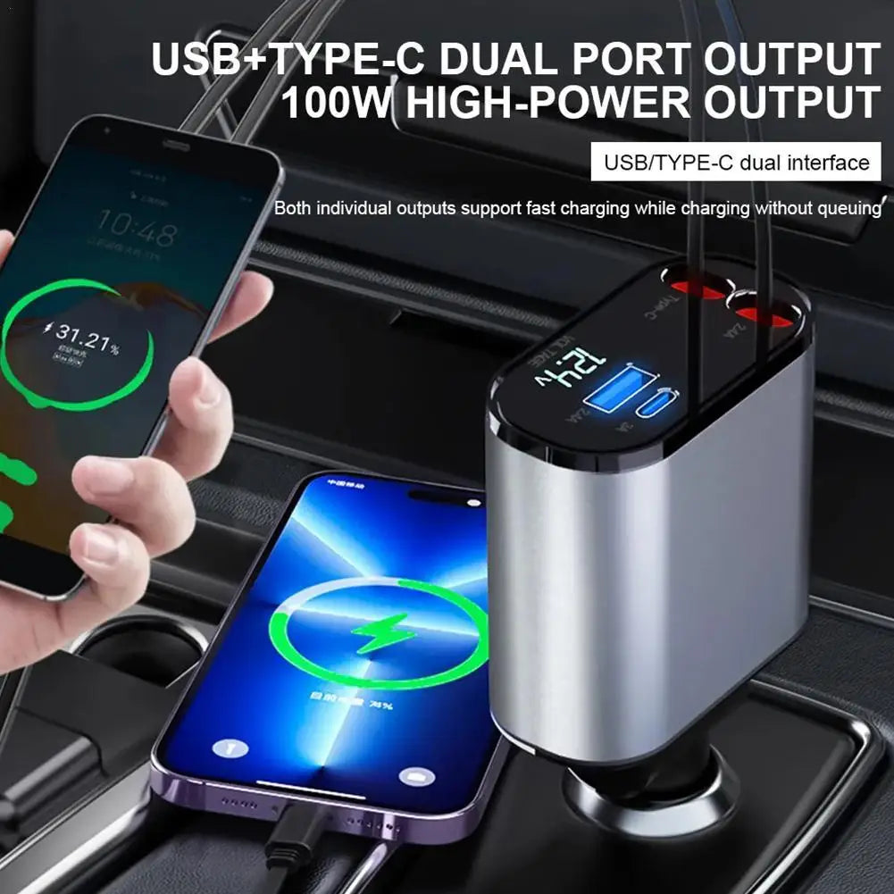 4-In-1 Retractable Car Charger